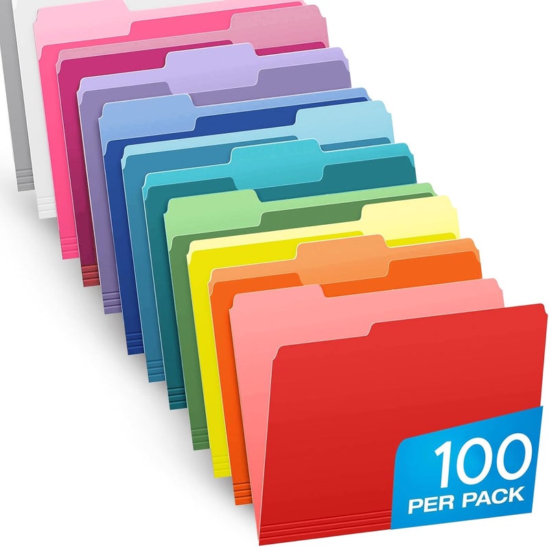 Pendaflex Colored File Folders Letter Size - 100 Pack of 12 Assorted Color Folders for Documents - 1/3-cut Tabs. - Image 1